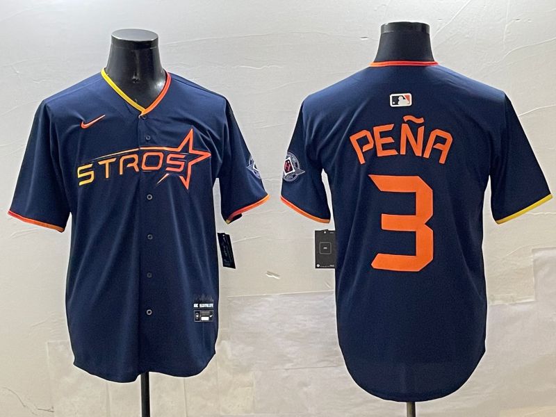 Men Houston Astros #3 Pena Drak Blue Three generations Joint Name 2025 Nike MLB Jersey style 1->houston astros->MLB Jersey